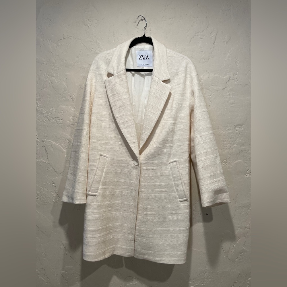 Zara Women's Cream Coat Jacket Lightweight, Large
